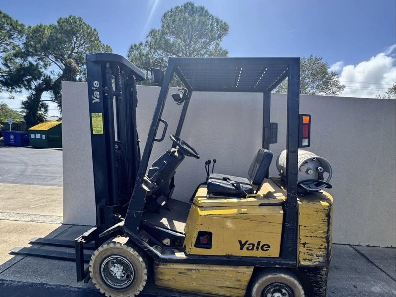 Used Yale electric forklift with mast raised, an example of an older lift truck we still pay cash for